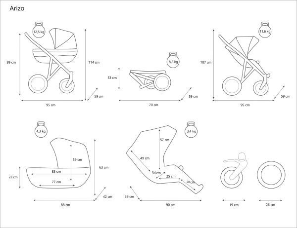 Kinderwagen Arizo/Arizo Premium Graphite 2in1/3in1/4in1 Kunert