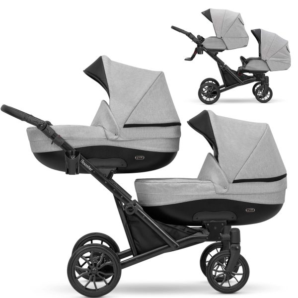 BO-01-B Szary Zwillingskinderwagen Booster Grey 2in1/3in1/4in1 Kunert