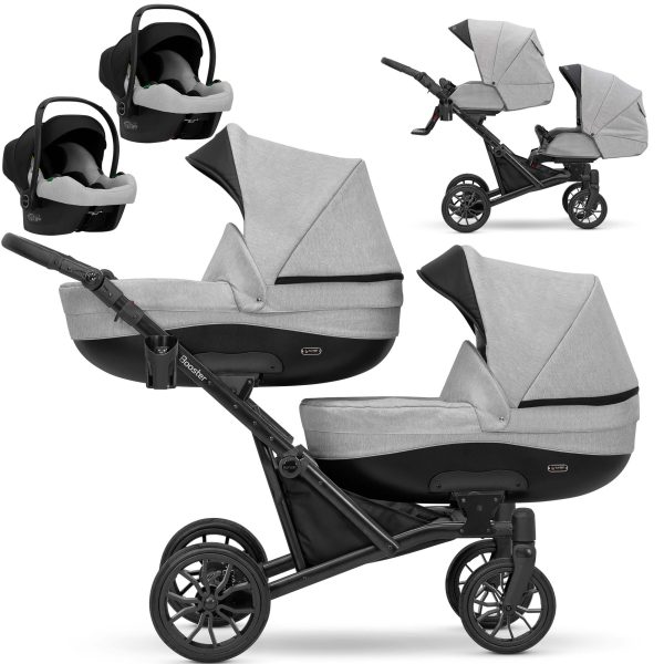BO-01-B Szary Zwillingskinderwagen Booster Grey 2in1/3in1/4in1 Kunert