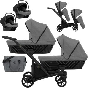 ID-09 Deep Graphite Zwillingskinderwagen Ivento Duo Deep Graphite 2in1/3in1/4in1 Kunert