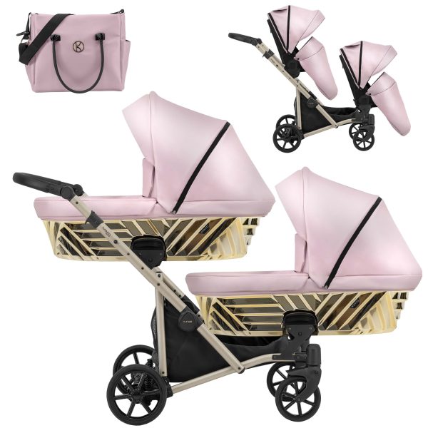 Zwillingskinderwagen Ivento Duo Glam Eco Pink Metalic 2in1/3in1/4in1 Kunert
