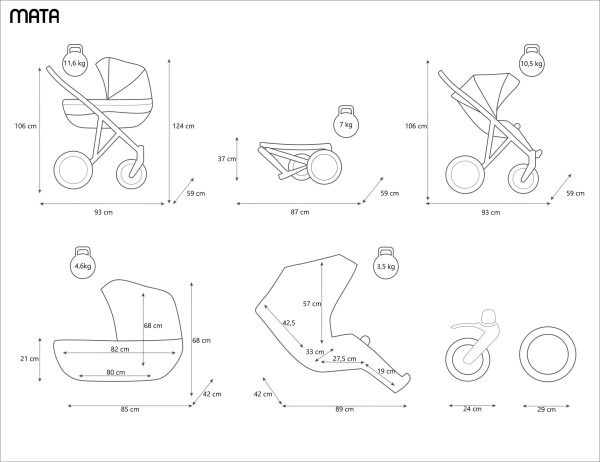 wymiary_wózka_MATA Kinderwagen Mata Graphite 2in1/3in1/4in1 Kunert